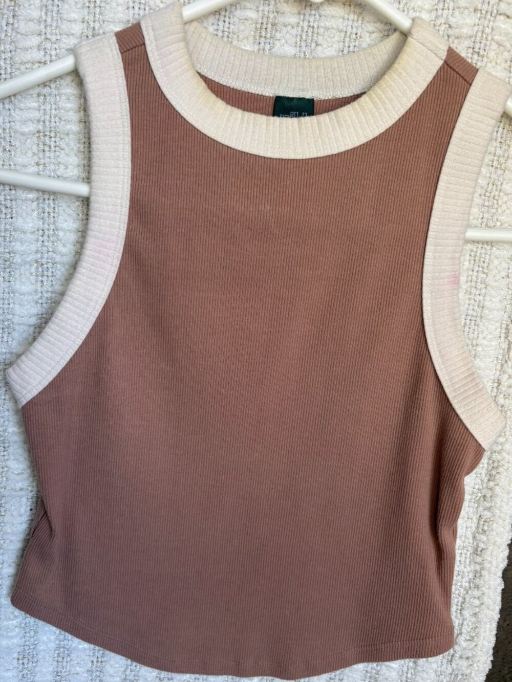 Wild Fable Tank Top Ribbed Sleeveless Tan Body and Beige Trim Size Small